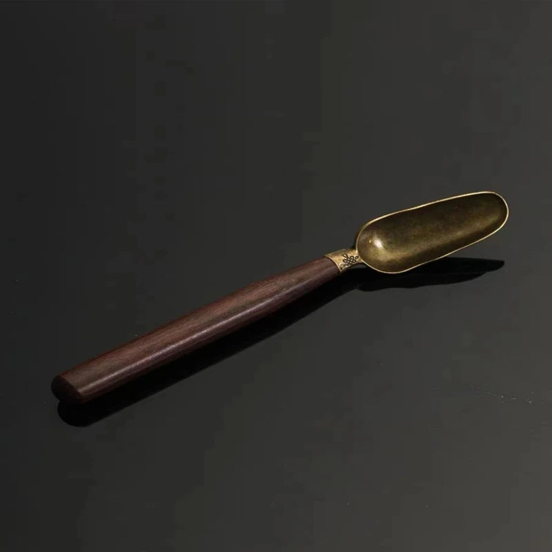 Golden Tea Shovel With Wooden Handle