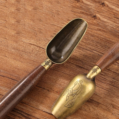 Golden Tea Shovel With Wooden Handle